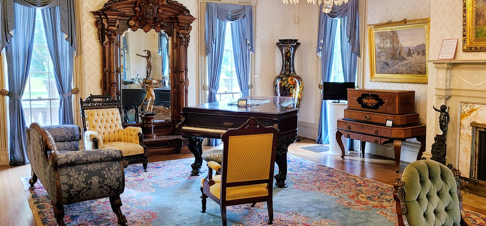 Drawing Room at the Haan Museum of Indiana Art - formal room with ornate furniture, including a grand piano