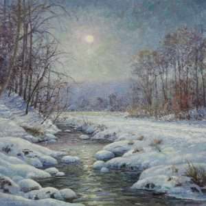 Tim Greatbatch, Winter Moon, Brown County, oil on canvas, 24"x24"