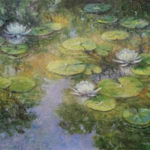 Timothy Greatbatch, Waterlilies, Artist's Pond, oil on linen, 16x20